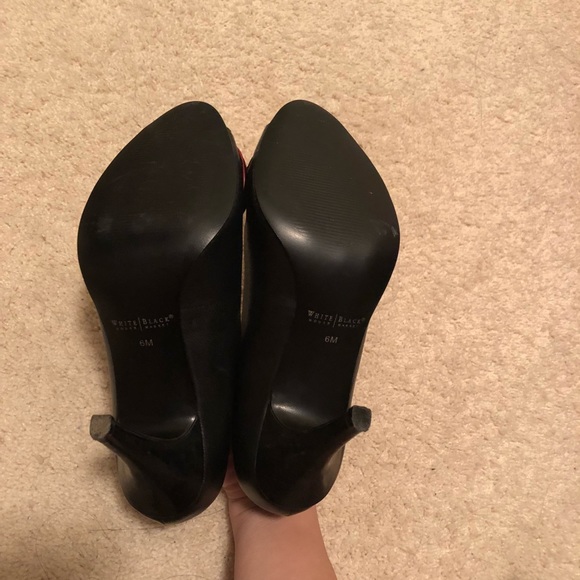 NWOT Peep Open Toe Black Leather Stiletto Heels - Picture 6 of 6